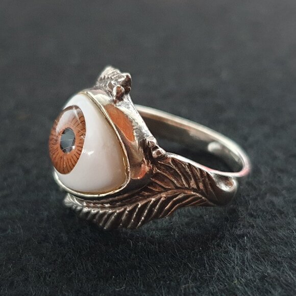 One of a Kind Bold Vintage 925 Sterling Silver Evil Eye Protection Ring - Picture 8 of 14